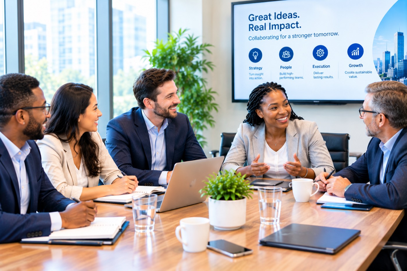 Consultant presenting an integration strategy to enterprise leadership